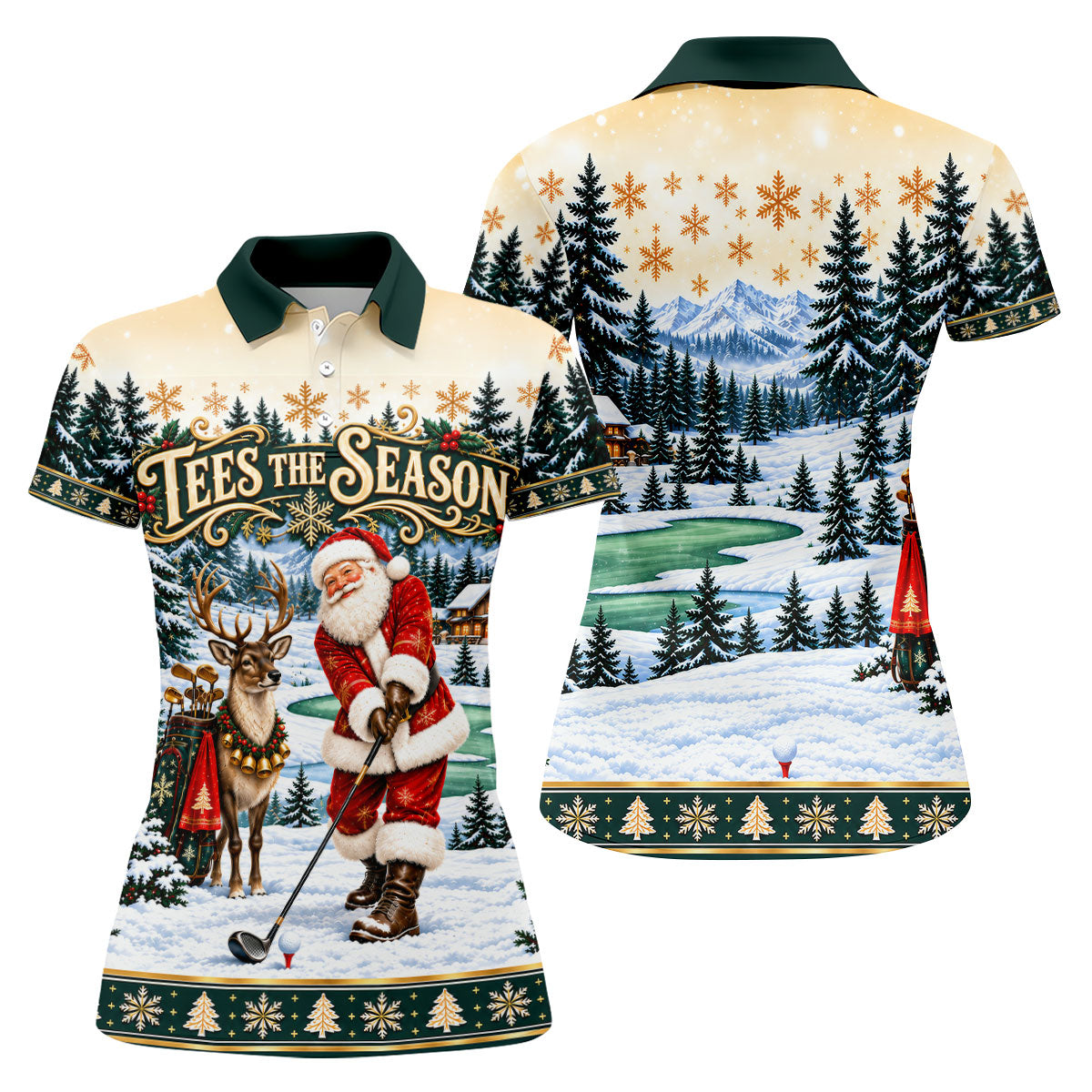 Tees The Season Santa Christmas Golf Shirt, Womens Golf Apparel, Womens Golf Clothing