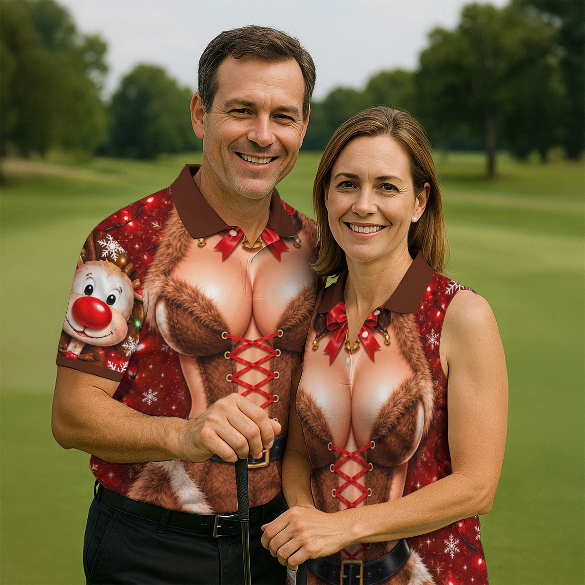 Reindeer Fur Lace Corset Christmas Golf Shirt, Golf Shirts For Men, Mens Golf Polo
