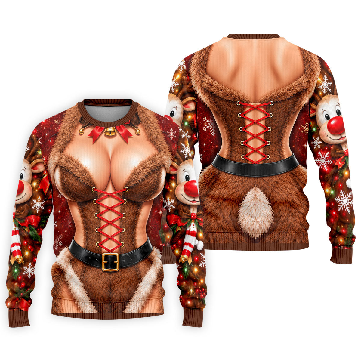 Reindeer Fur Lace Corset Christmas Golf Shirt, Golf Shirts For Men, Mens Golf Polo