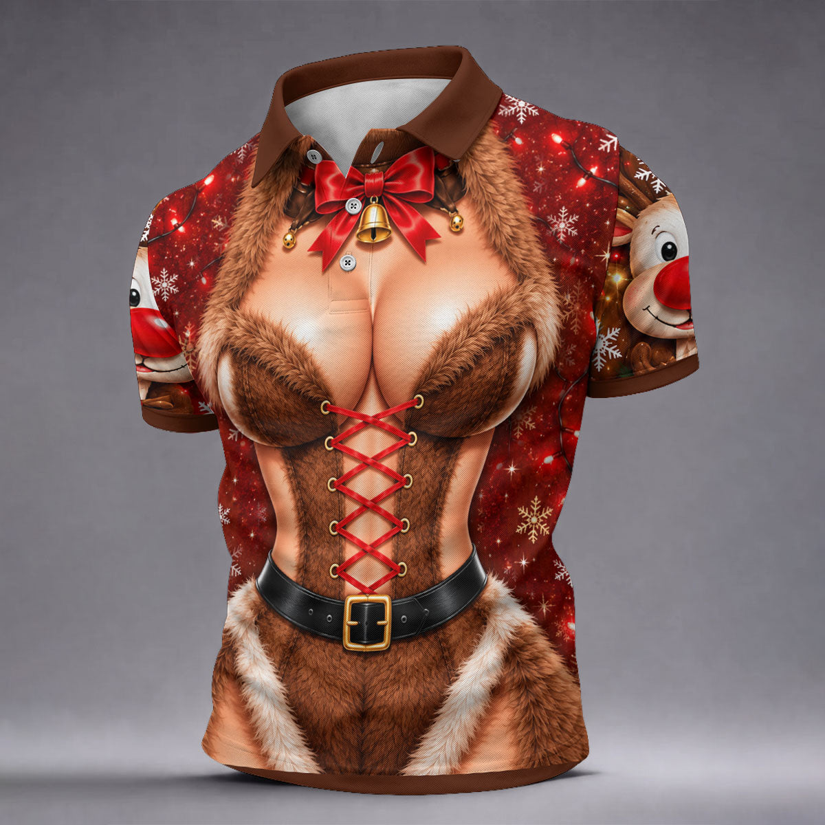 Reindeer Fur Lace Corset Christmas Golf Shirt, Golf Shirts For Men, Mens Golf Polo