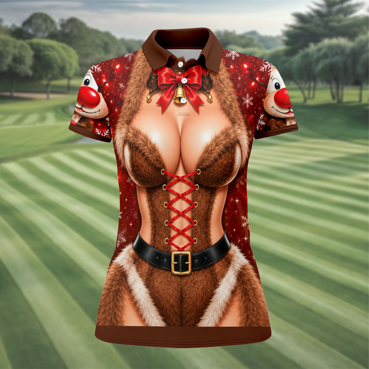 Reindeer Fur Corset Christmas Golf Shirt, Golf Gifts For Women, Womens Golf Apparel