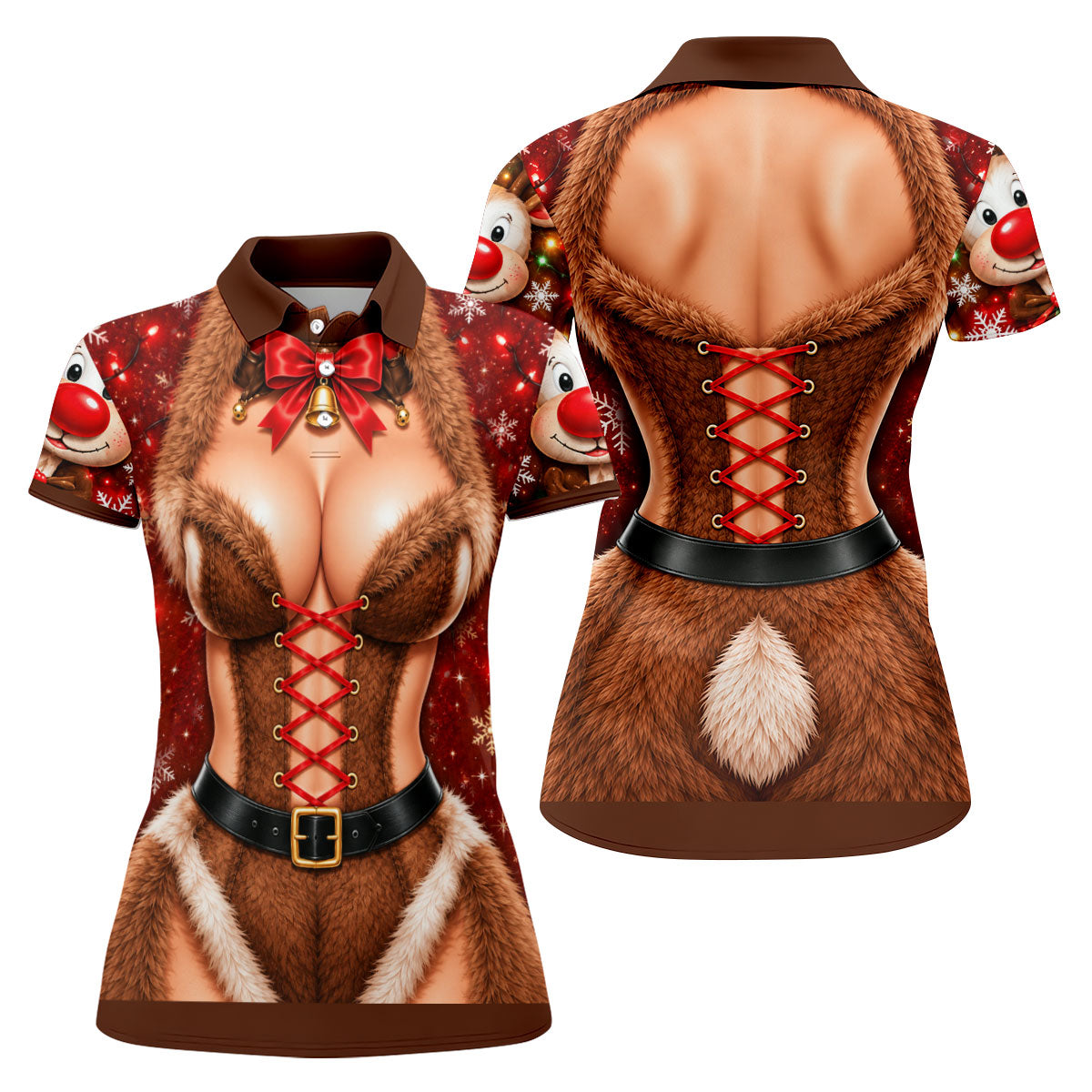 Reindeer Fur Corset Christmas Golf Shirt, Golf Gifts For Women, Womens Golf Apparel