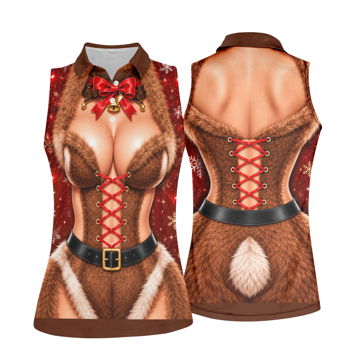 Reindeer Fur Corset Christmas Golf Shirt, Golf Gifts For Women, Womens Golf Apparel