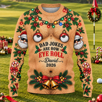 Dad Jokes Eye Roll Ugly Christmas Sweater, Christmas Gifts, Christmas Party Outfit