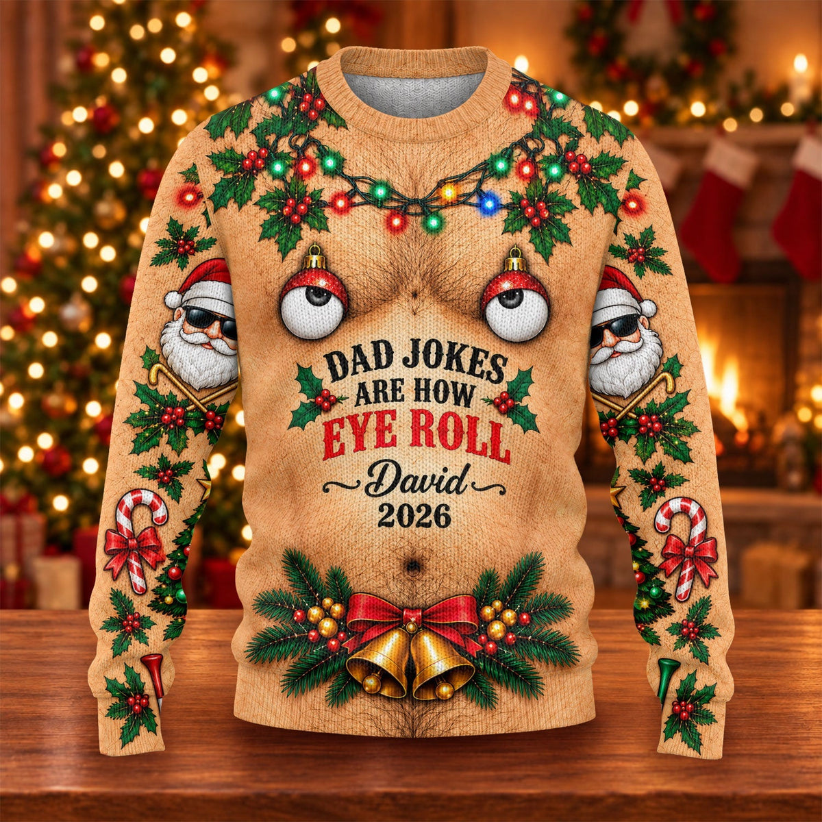 Dad Jokes Eye Roll Ugly Christmas Sweater, Christmas Gifts, Christmas Party Outfit