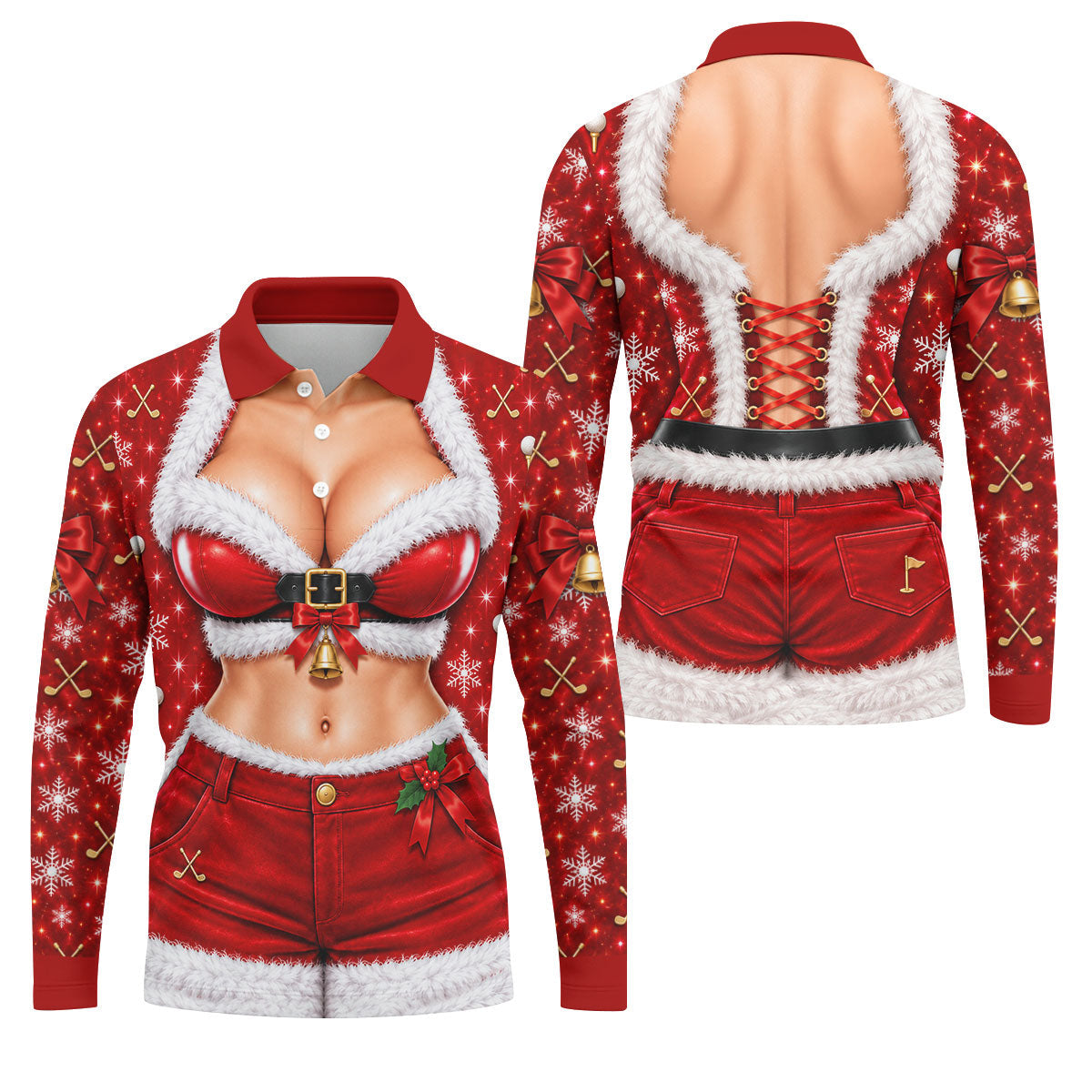 Santa Belt Bikini Abs Christmas Golf Shirt, Golf Gifts For Men, Mens Golf Apparel