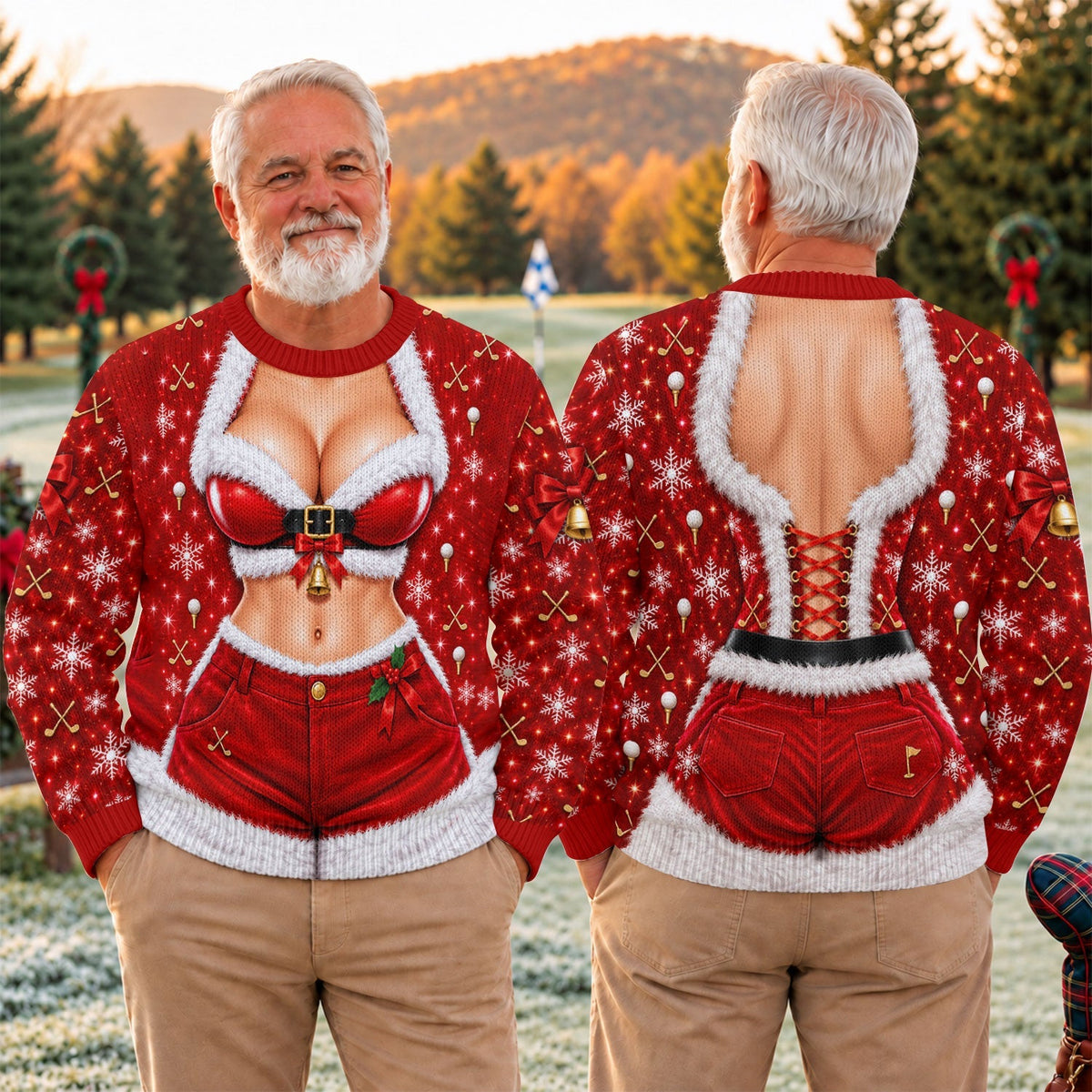 Santa Belt Bikini Ugly Christmas Sweater, Christmas Party Outfit, Golf Lover Gifts