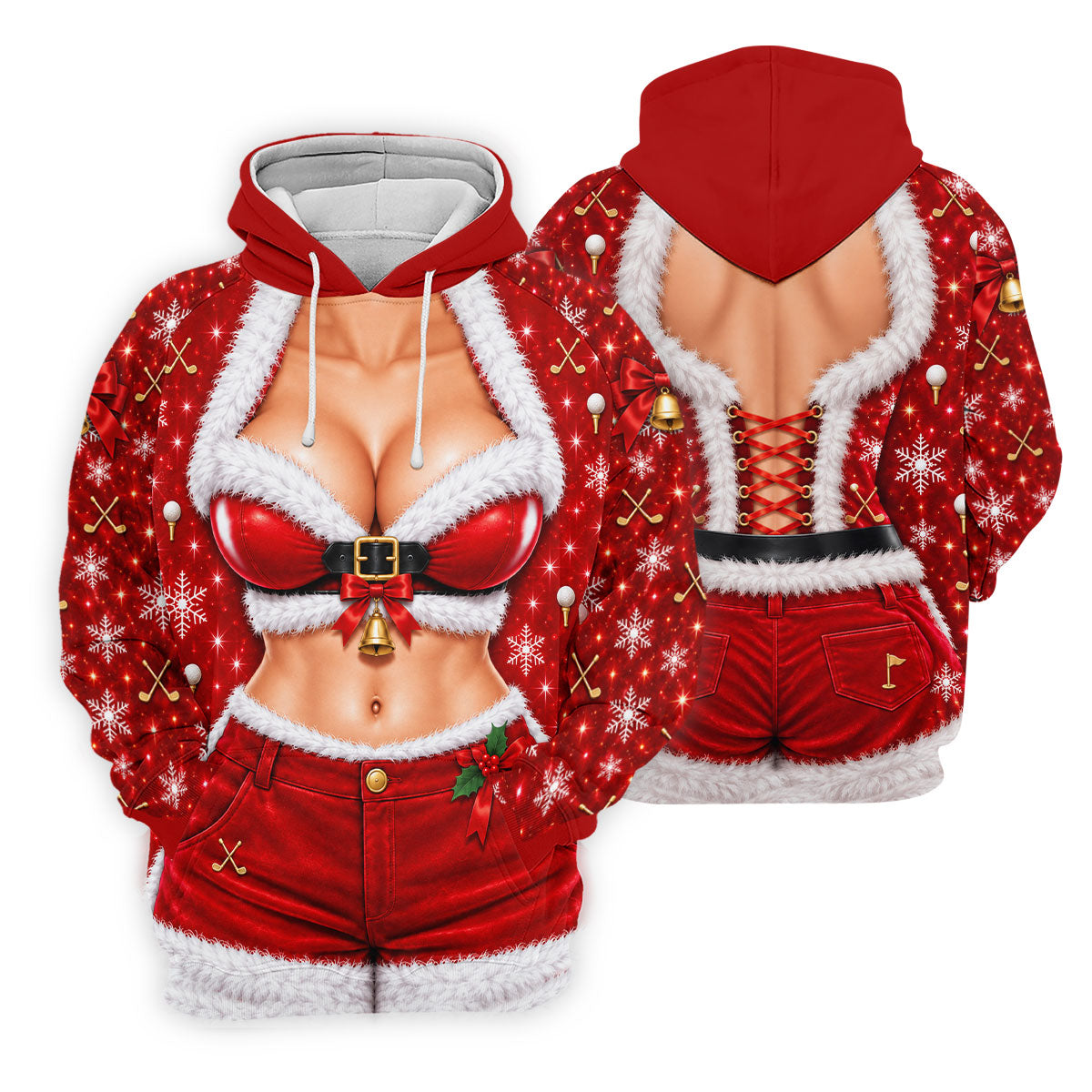 Santa Belt Bikini Abs Christmas Golf Shirt, Ladies Golf Apparel, Womens Golf Tops