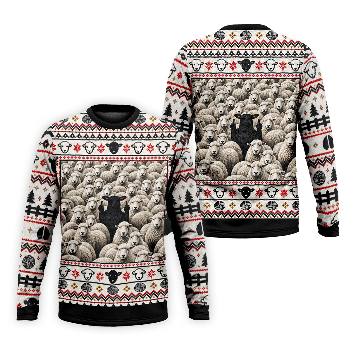 Black Sheep Fair Isle Christmas Golf Shirt, Mens Golf Polo, Mens Holiday Golf Shirts