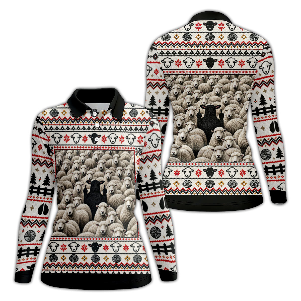 Black Sheep Fair Isle Christmas Golf Shirt, Ladies Golf Apparel, Golf Gifts For Women