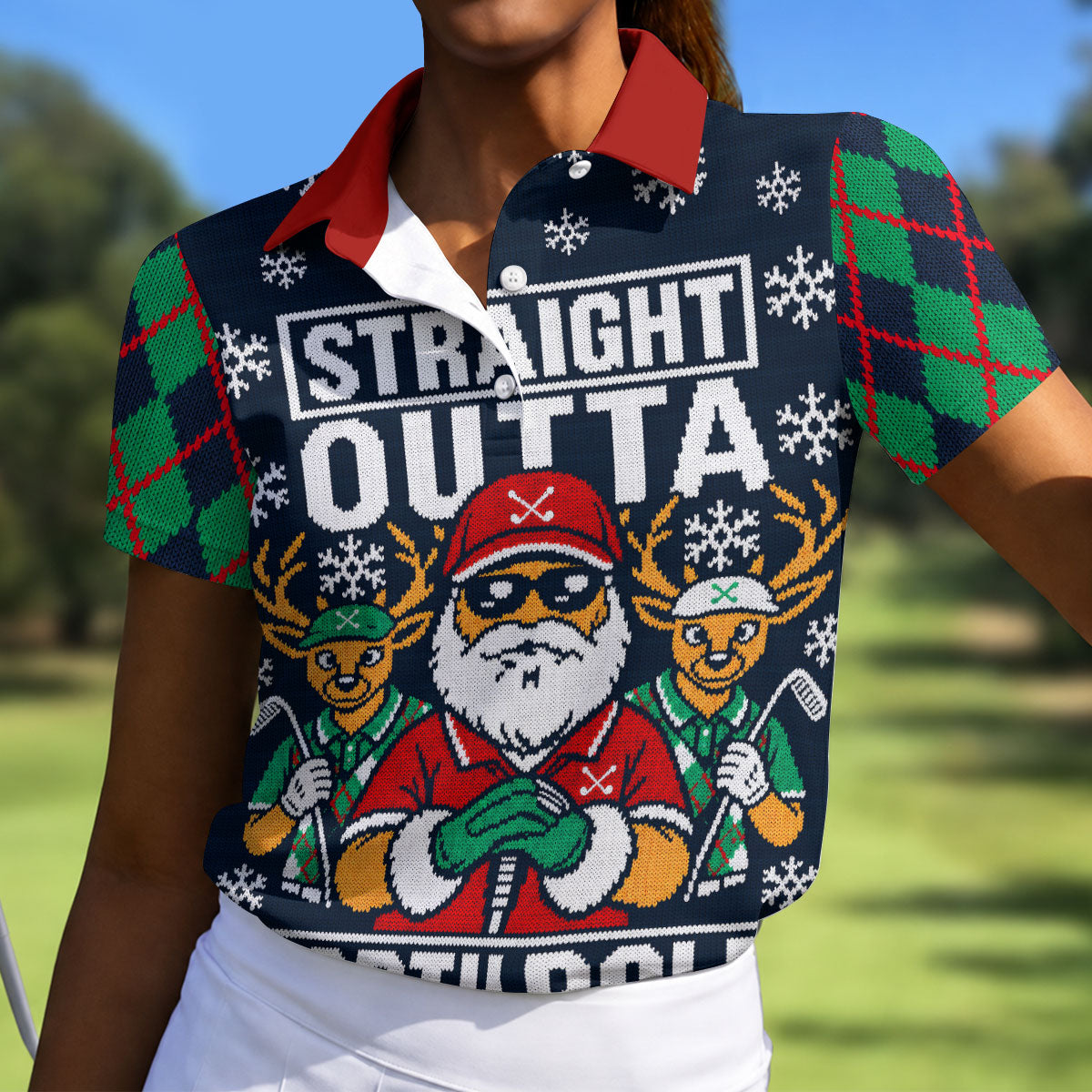Straight Outta North Pole Christmas Golf Shirt, Womens Golf Tops, Ladies Golf Apparel