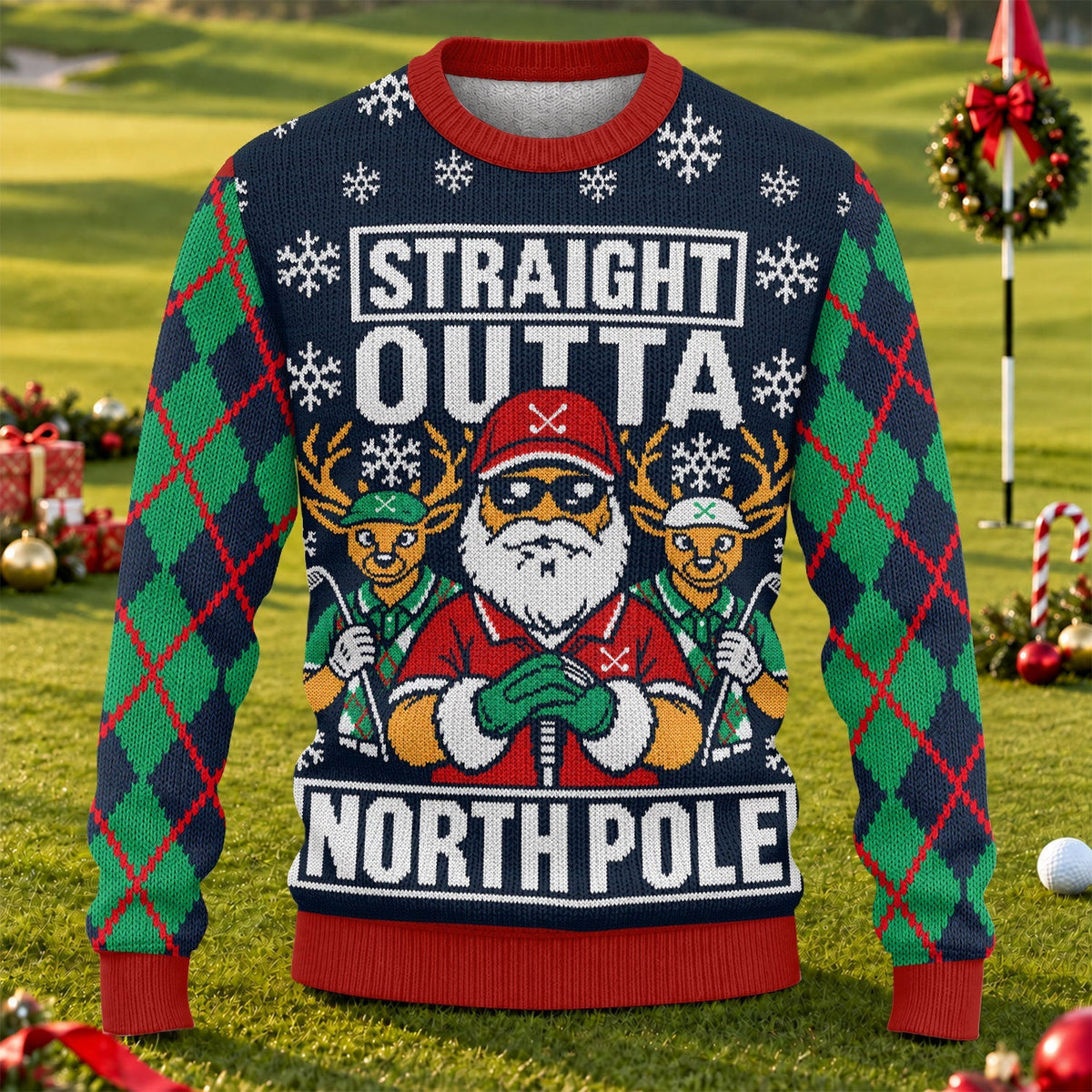 Straight Outta North Pole Ugly Christmas Sweater, Christmas Gifts, Golf Lover Gifts