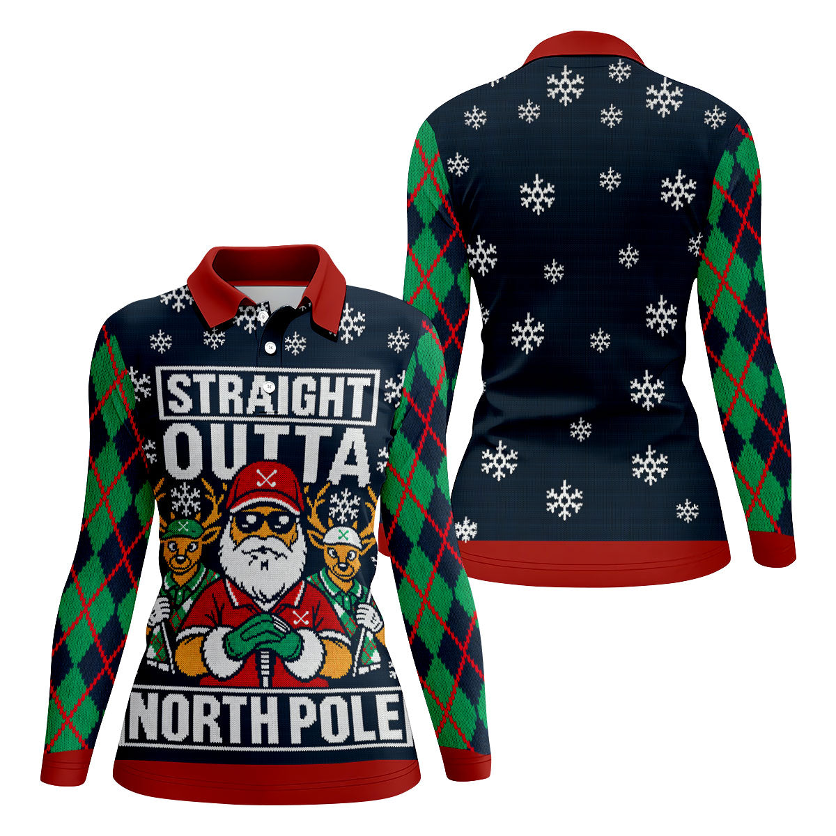 Straight Outta North Pole Christmas Golf Shirt, Womens Golf Tops, Ladies Golf Apparel