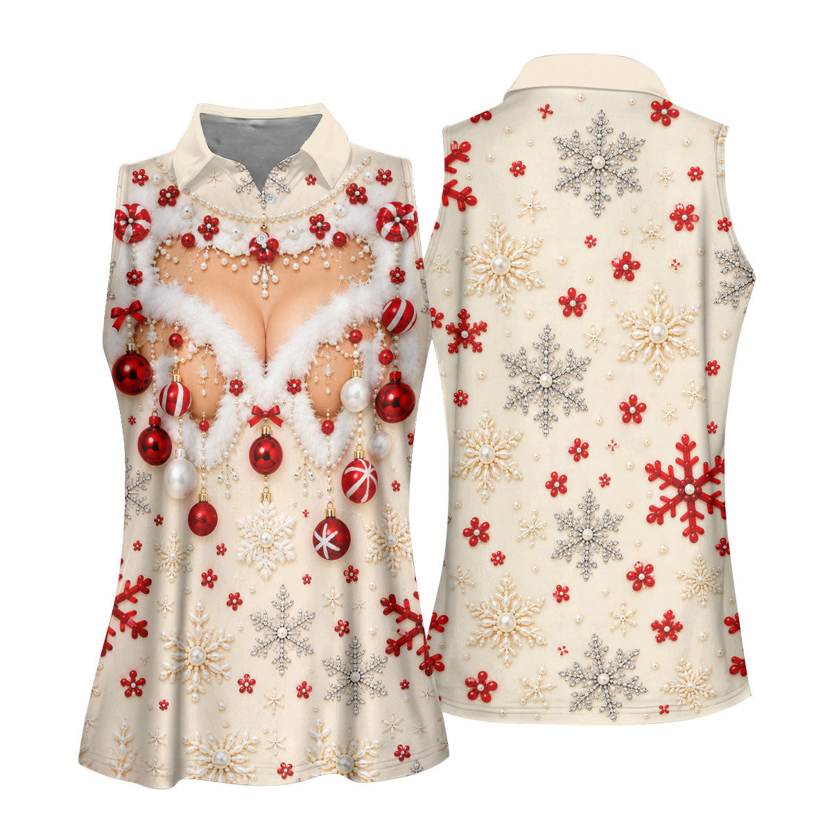 White Ornament Lace Christmas Golf Shirt, Golf Gifts For Women, Ladies Golf Apparel