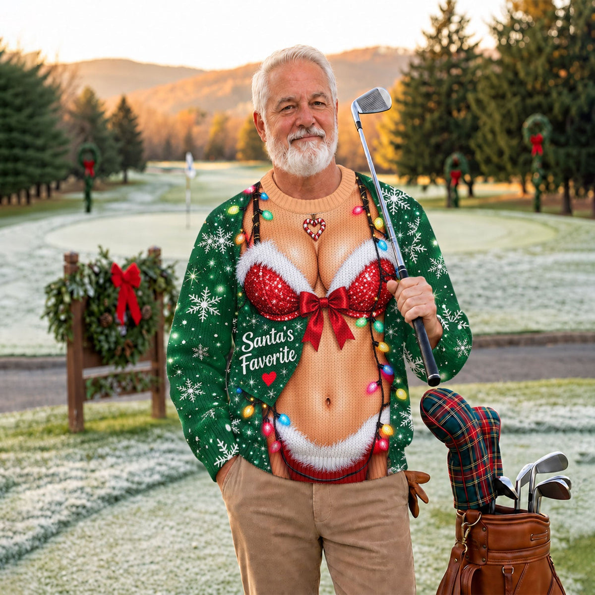 Santa's Favorite Bikini Ugly Christmas Sweater, Christmas Gifts, Golf Lover Gifts