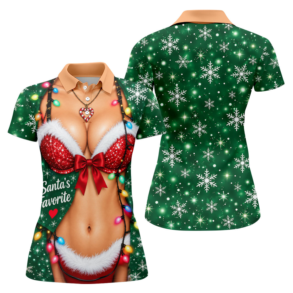 Santa's Favorite Bikini Christmas Golf Shirt, Ladies Golf Apparel, Ladies Golf Tops