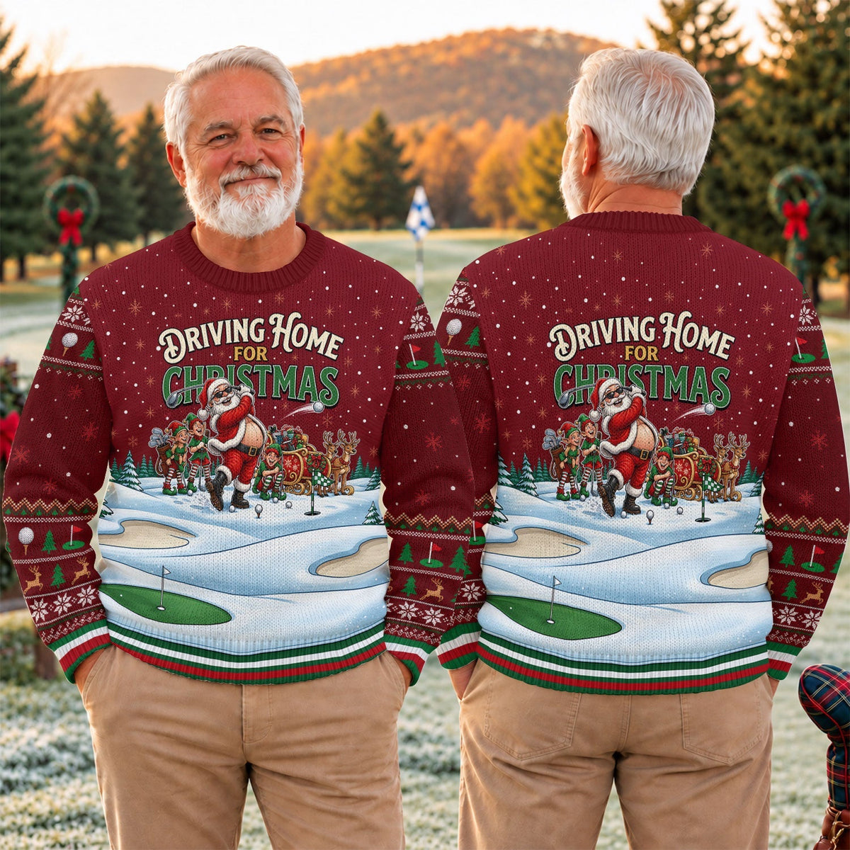 Ugly Christmas Sweater Driving Home For Christmas, Golf Lover Gifts, Funny Xmas Gift