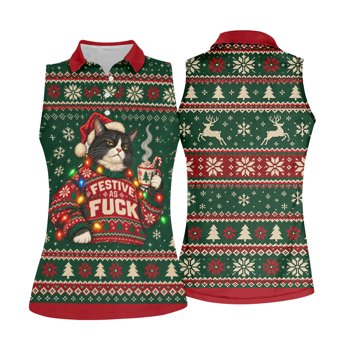 Festive Cat Lights Christmas Golf Shirt, Womens Golf Tops, Golf Shirts For Women