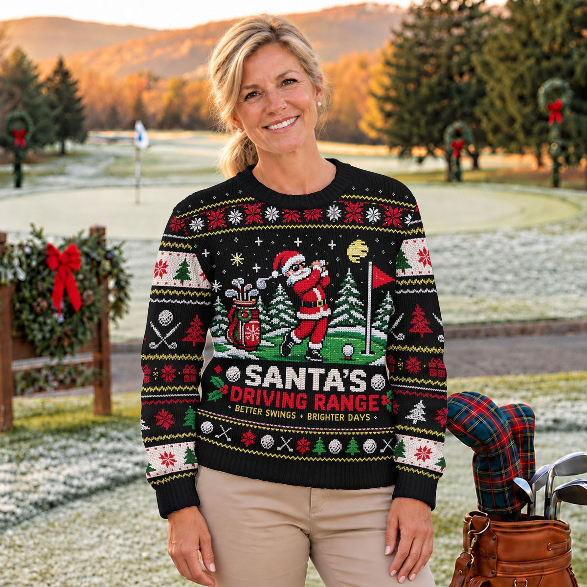 Ugly Christmas Sweater Santa Driving Range, Ugly Sweater Party, Holiday Party Sweater