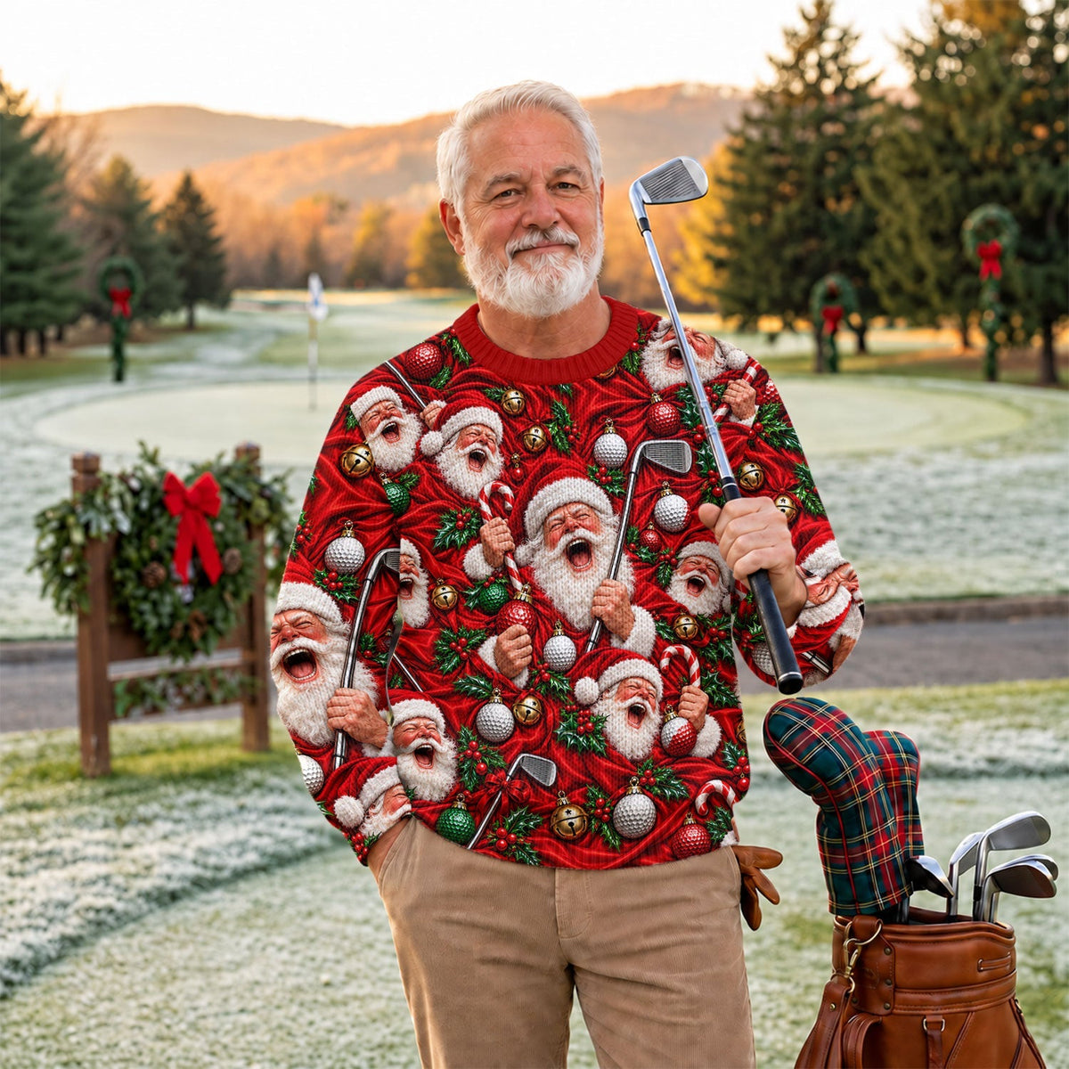 Ugly Christmas Sweater Santa Golf Ornaments, Ugly Sweater Party, Christmas Gifts