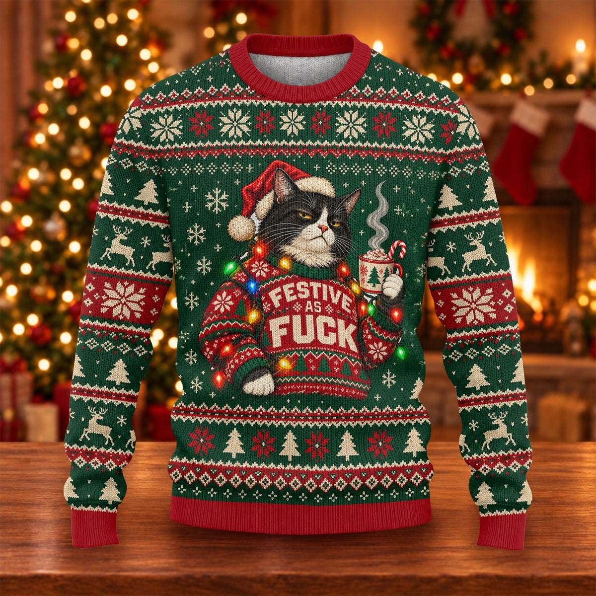 Ugly Christmas Sweater Festive Cat Lights, Ugly Sweater Party, Christmas Golf Gift