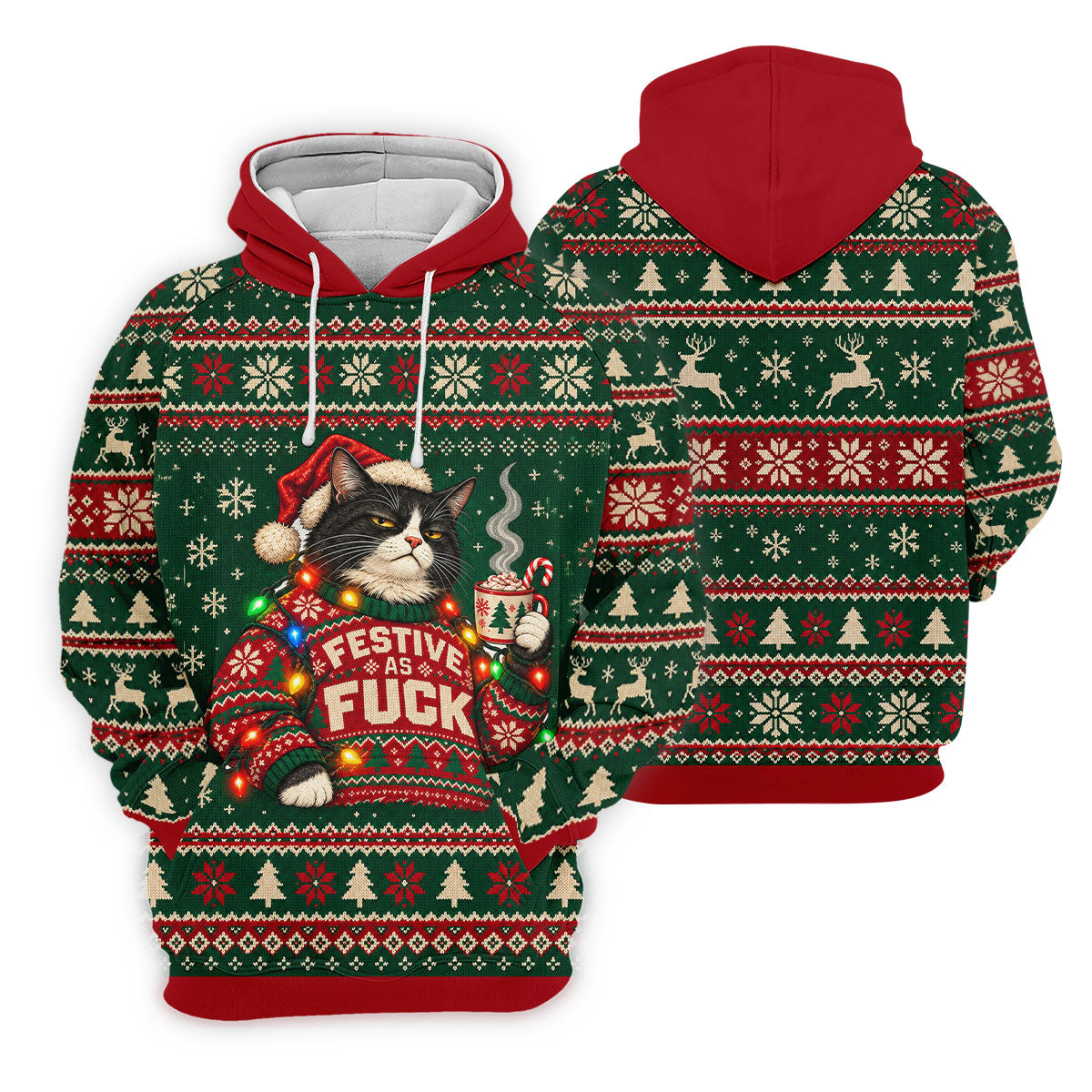 Festive Cat Lights Christmas Golf Shirt, Mens Golf Polo, Mens Holiday Golf Shirts