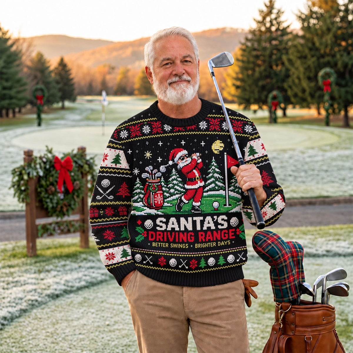 Ugly Christmas Sweater Santa Driving Range, Ugly Sweater Party, Holiday Party Sweater