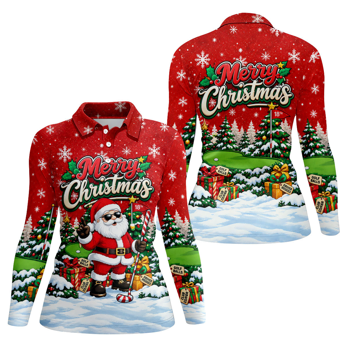 Retro Merry Christmas Script Christmas Golf Shirt, Womens Golf Tops, Ladies Golf Tops
