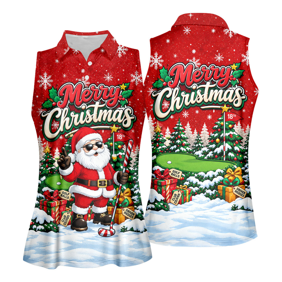 Retro Merry Christmas Script Christmas Golf Shirt, Womens Golf Tops, Ladies Golf Tops