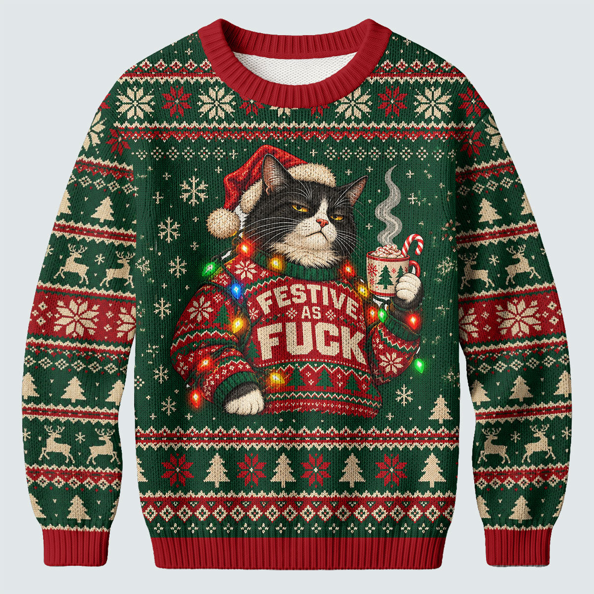 Ugly Christmas Sweater Festive Cat Lights, Ugly Sweater Party, Christmas Golf Gift