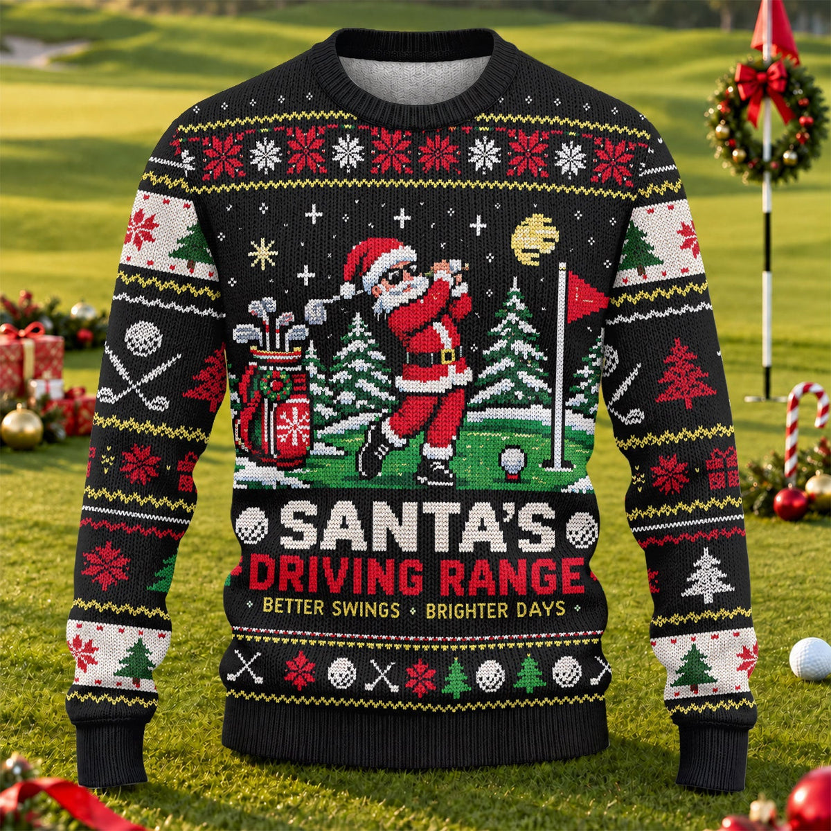 Ugly Christmas Sweater Santa Driving Range, Ugly Sweater Party, Holiday Party Sweater