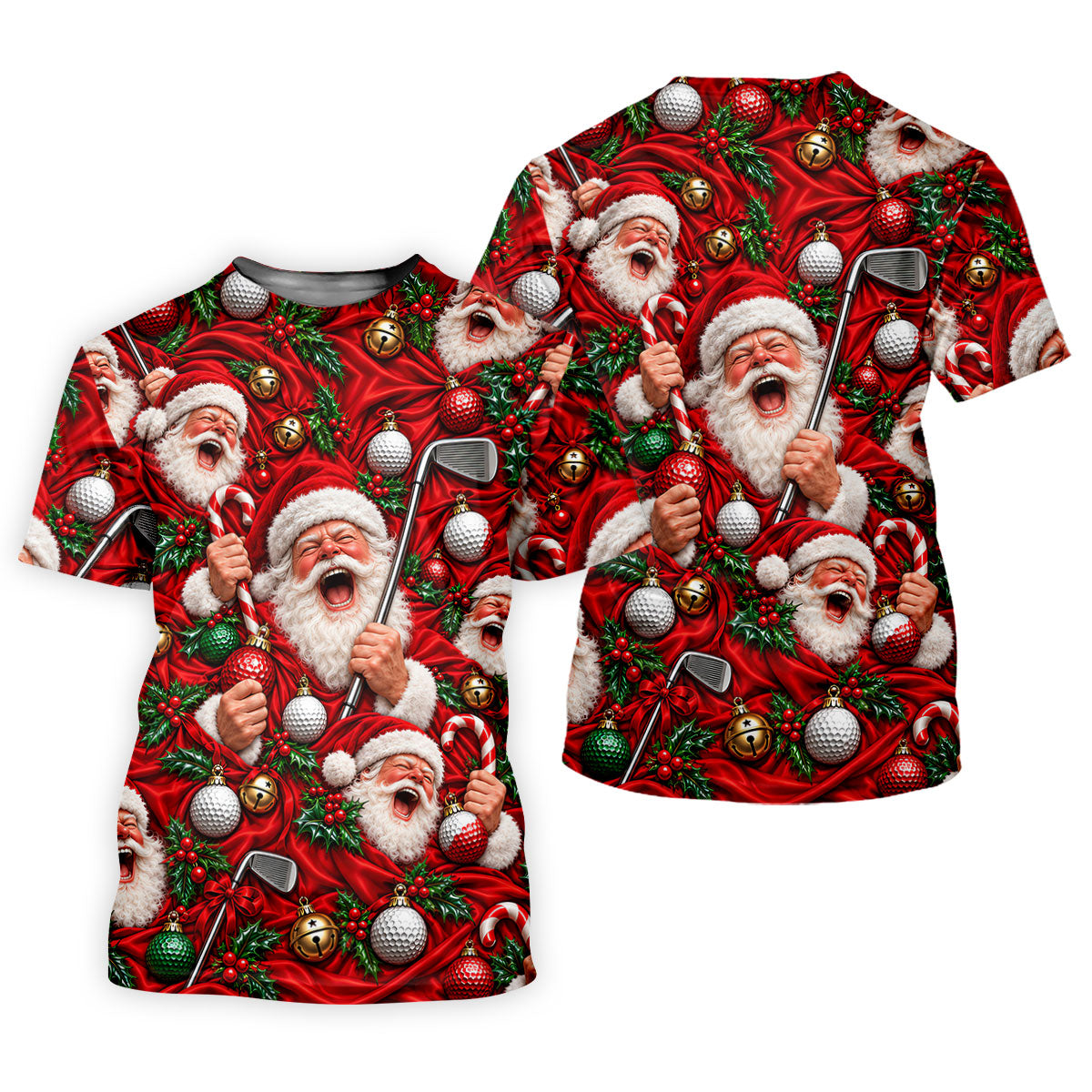 Santa Golf Ornaments Christmas Golf Shirt, Golf Shirts For Men, Mens Golf Shirts