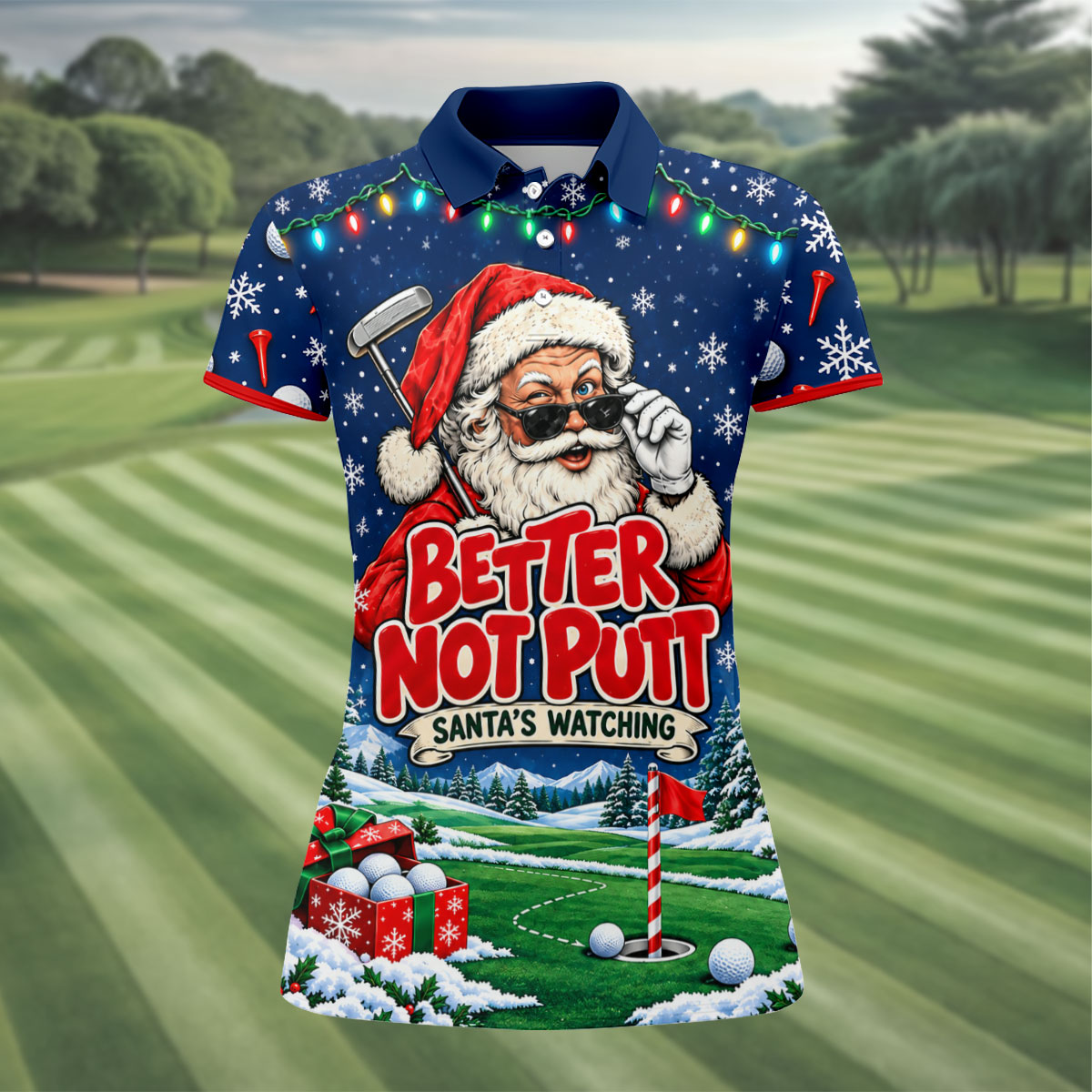 Better Not Putt Santa Christmas Golf Shirt, Womens Golf Tops, Ladies Golf Apparel