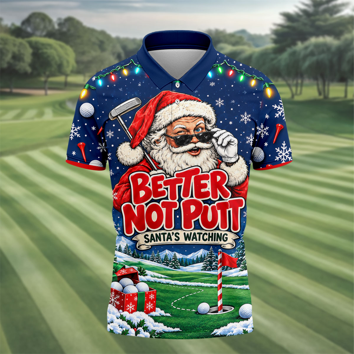 Better Not Putt Santa Christmas Golf Shirt, Golf Shirts For Men, Mens Golf Apparel