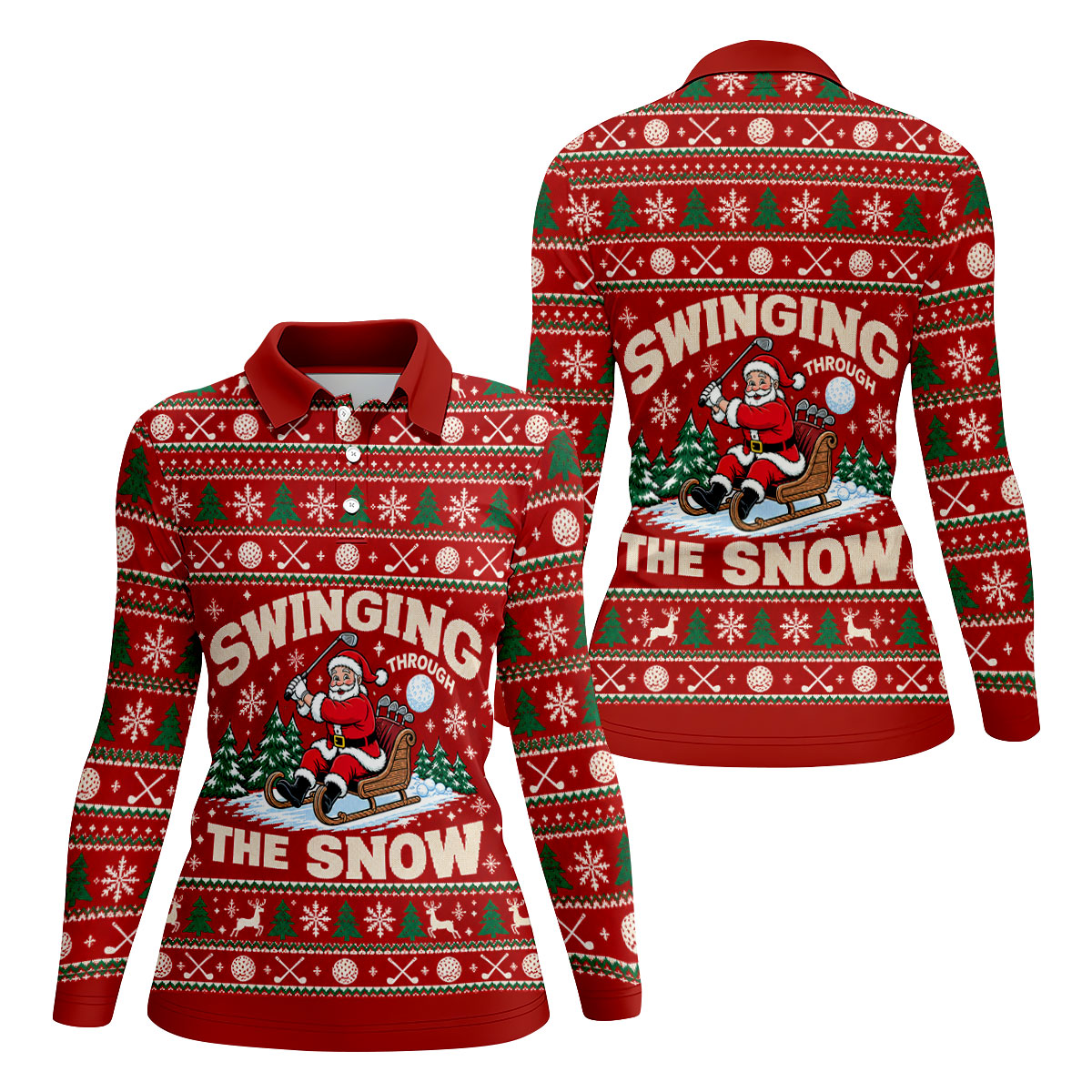 Swinging In The Snow Christmas Golf Shirt, Womens Golf Tops, Womens Golf Apparel
