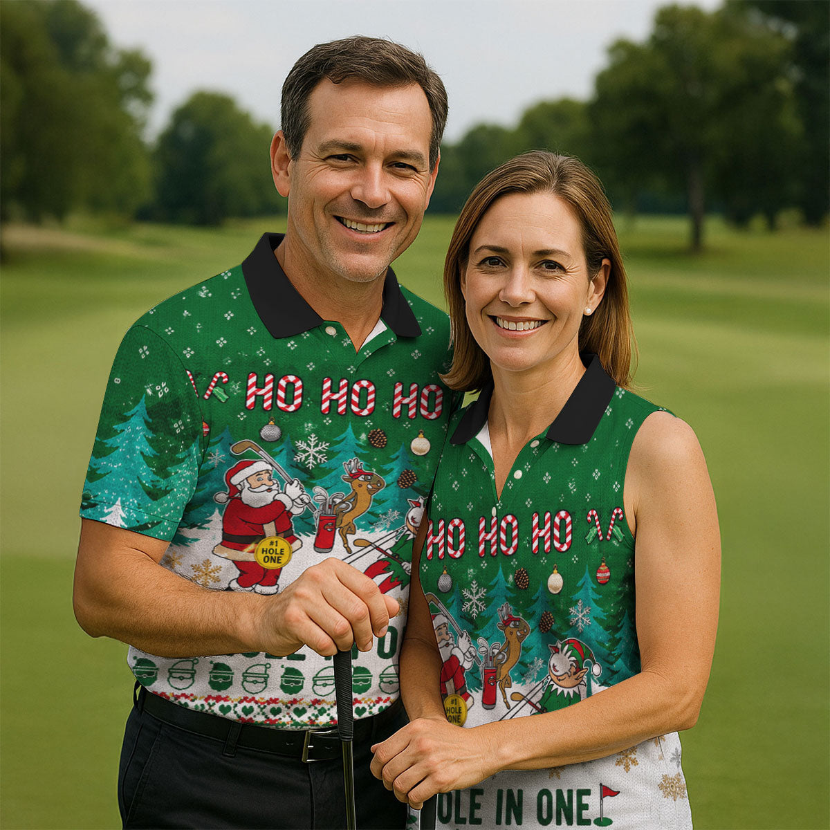 Santa Hole In One Christmas Golf Shirt, Mens Golf Shirts, Funny Mens Golf Shirts