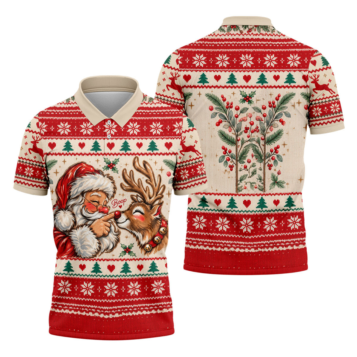 Santa Reindeer Christmas Golf Shirt, Mens Golf Apparel, Mens Holiday Golf Shirts