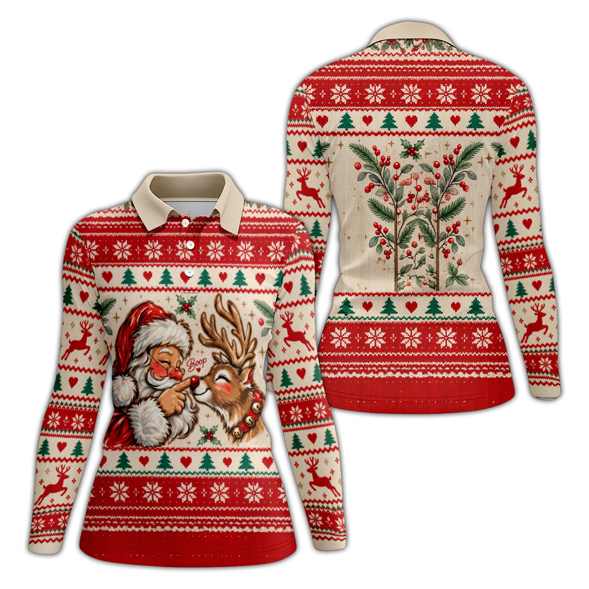 Santa Reindeer Christmas Golf Shirt, Golf Shirts For Women, Womens Golf Clothing