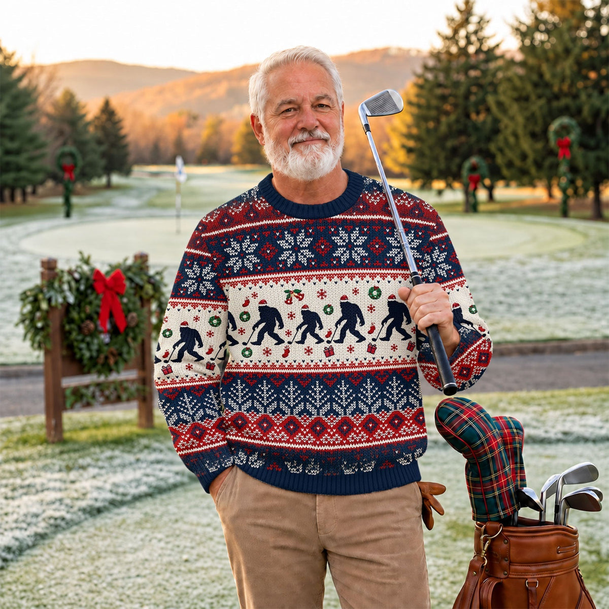 Ugly Christmas Sweater Bigfoot Santa, Christmas Golf Gift, Funny Holiday Sweater