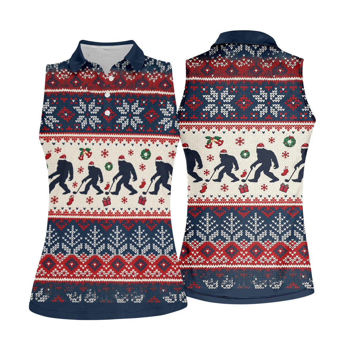 Funny Bigfoot Santa Christmas Golf Shirt, Ladies Golf Shirts, Ladies Golf Apparel