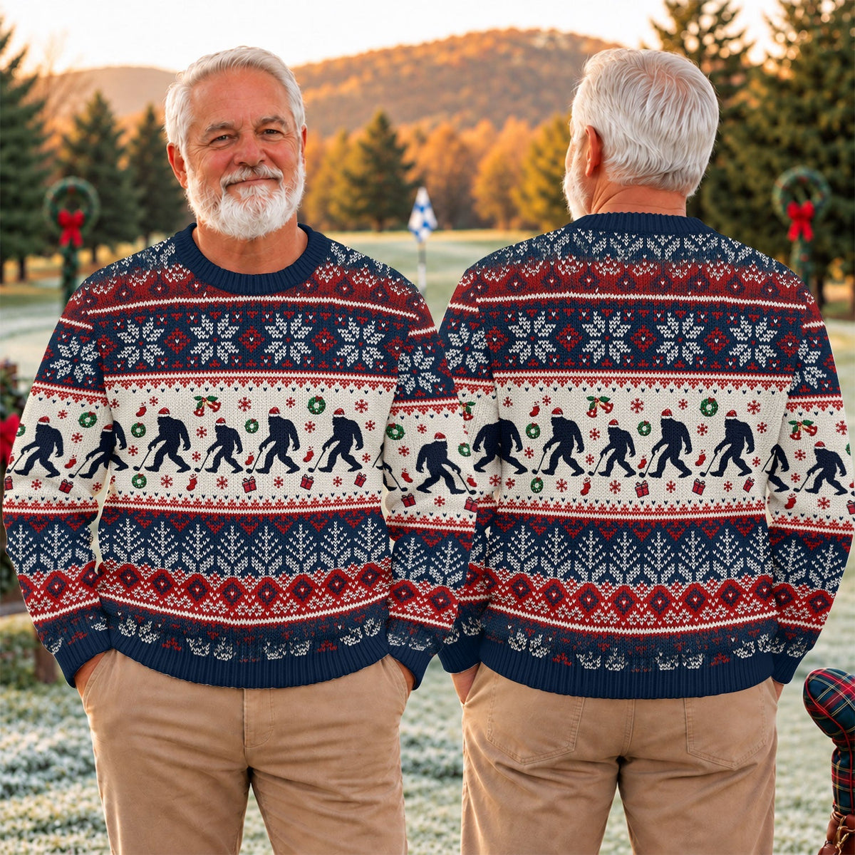 Ugly Christmas Sweater Bigfoot Santa, Christmas Golf Gift, Funny Holiday Sweater