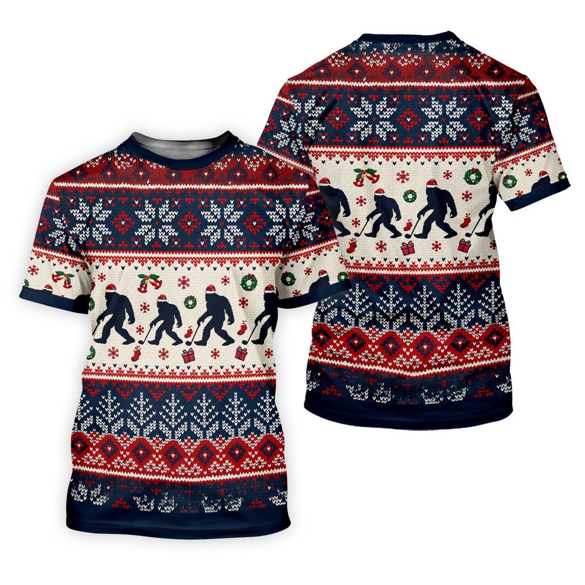 Bigfoot Santa Christmas Golf Shirt, Mens Golf Clothing, Mens Holiday Golf Shirts