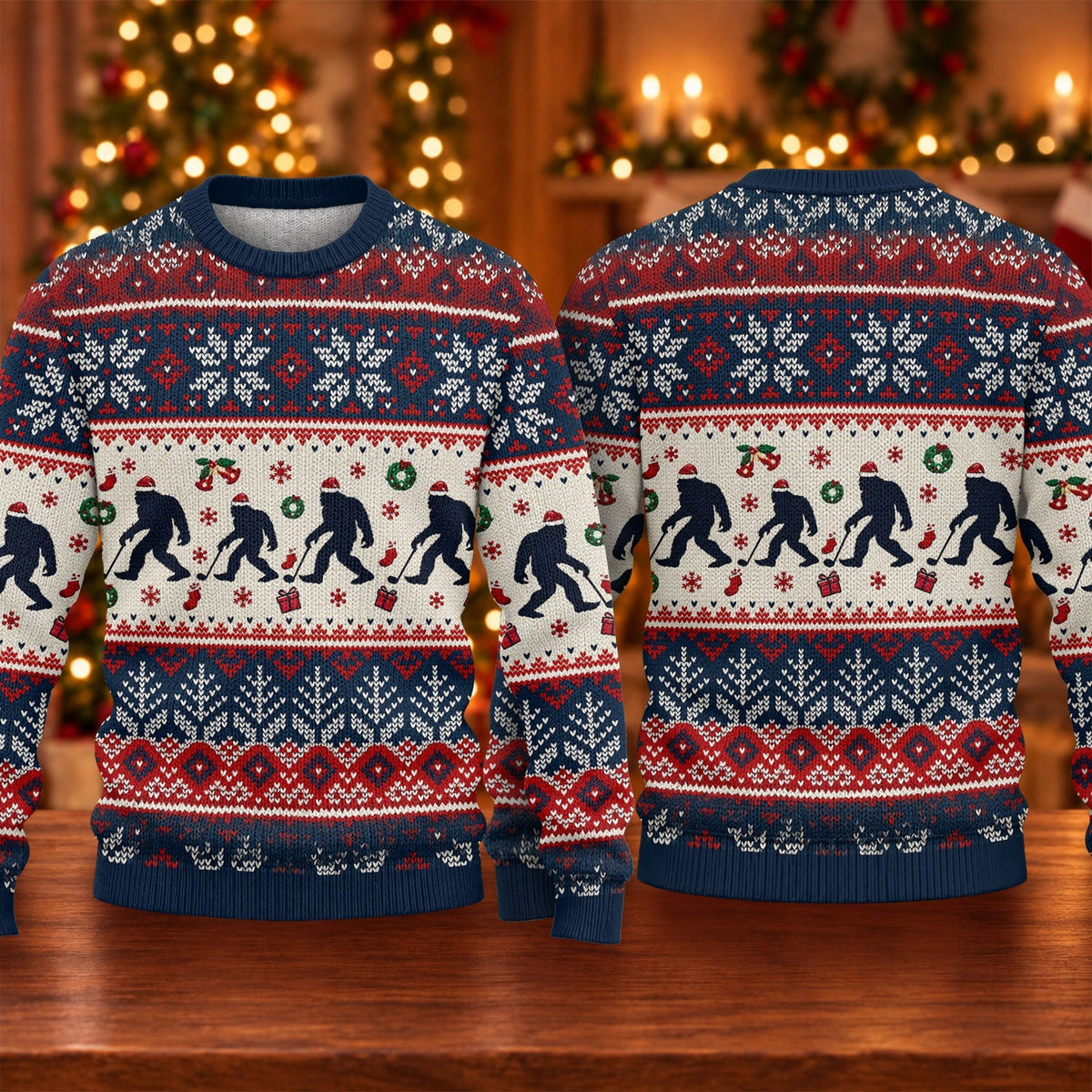Ugly Christmas Sweater Bigfoot Santa, Christmas Golf Gift, Funny Holiday Sweater