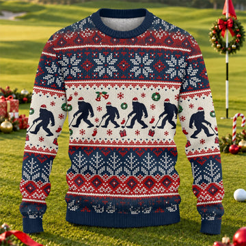 Ugly Christmas Sweater Bigfoot Santa, Christmas Golf Gift, Funny Holiday Sweater