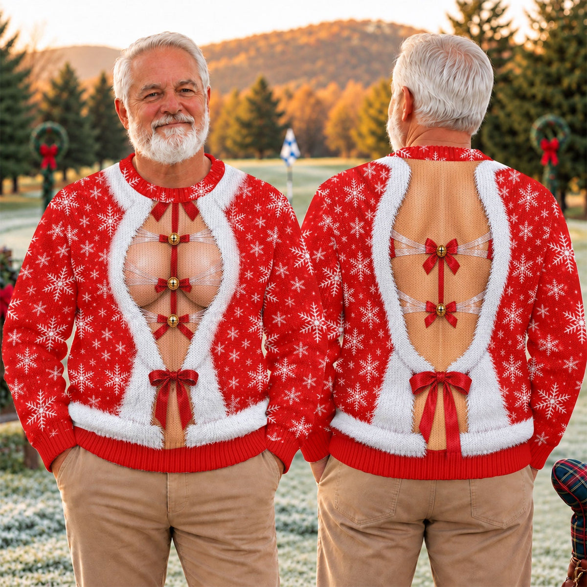 Ribbon Bells Busty Santa Ugly Christmas Sweater, Ugly Sweater Party, Golf Lover Gifts
