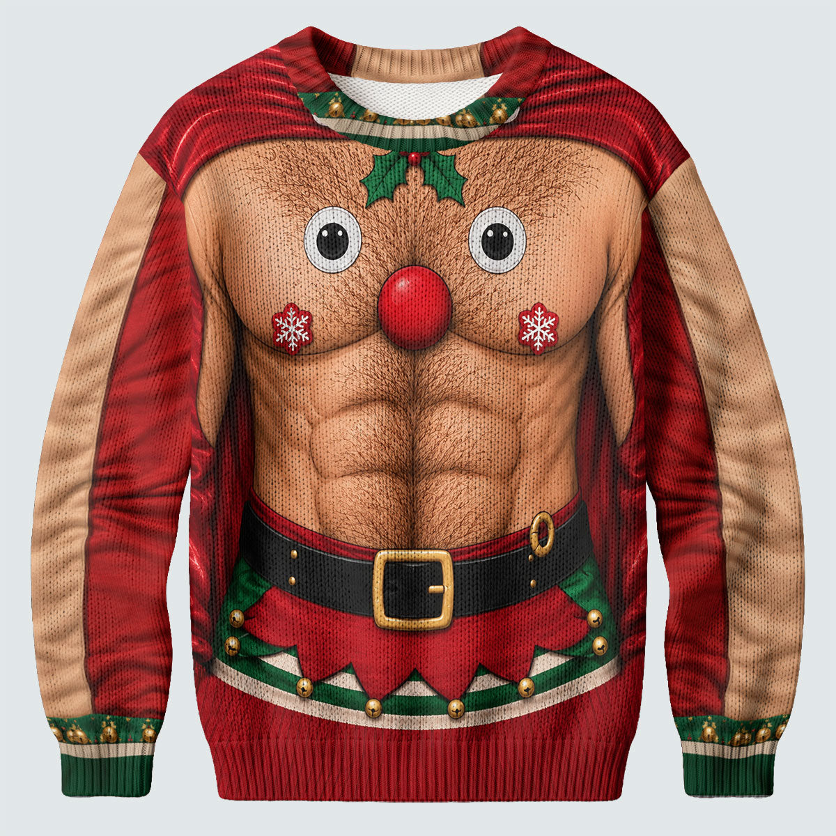 Reindeer Hairy Chest Abs Ugly Christmas Sweater, Christmas Gifts, Christmas Golf Gift