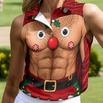 Reindeer Hairy Chest Abs Christmas Golf Shirt, Womens Golf Tops, Golf Gifts For Women
