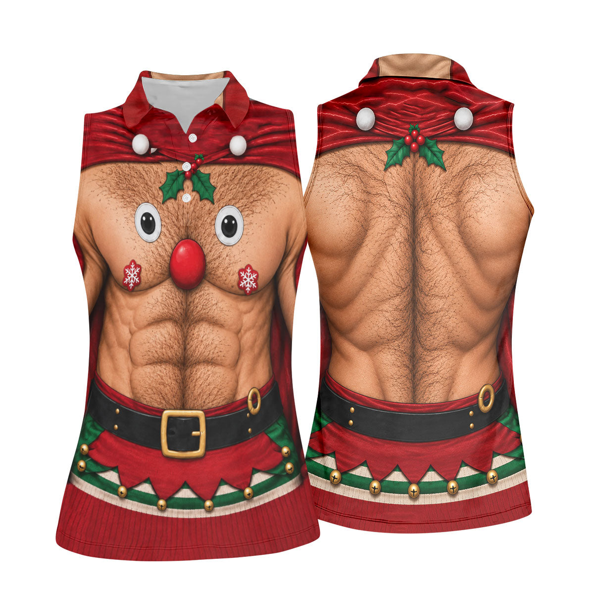 Reindeer Hairy Chest Abs Christmas Golf Shirt, Womens Golf Tops, Golf Gifts For Women