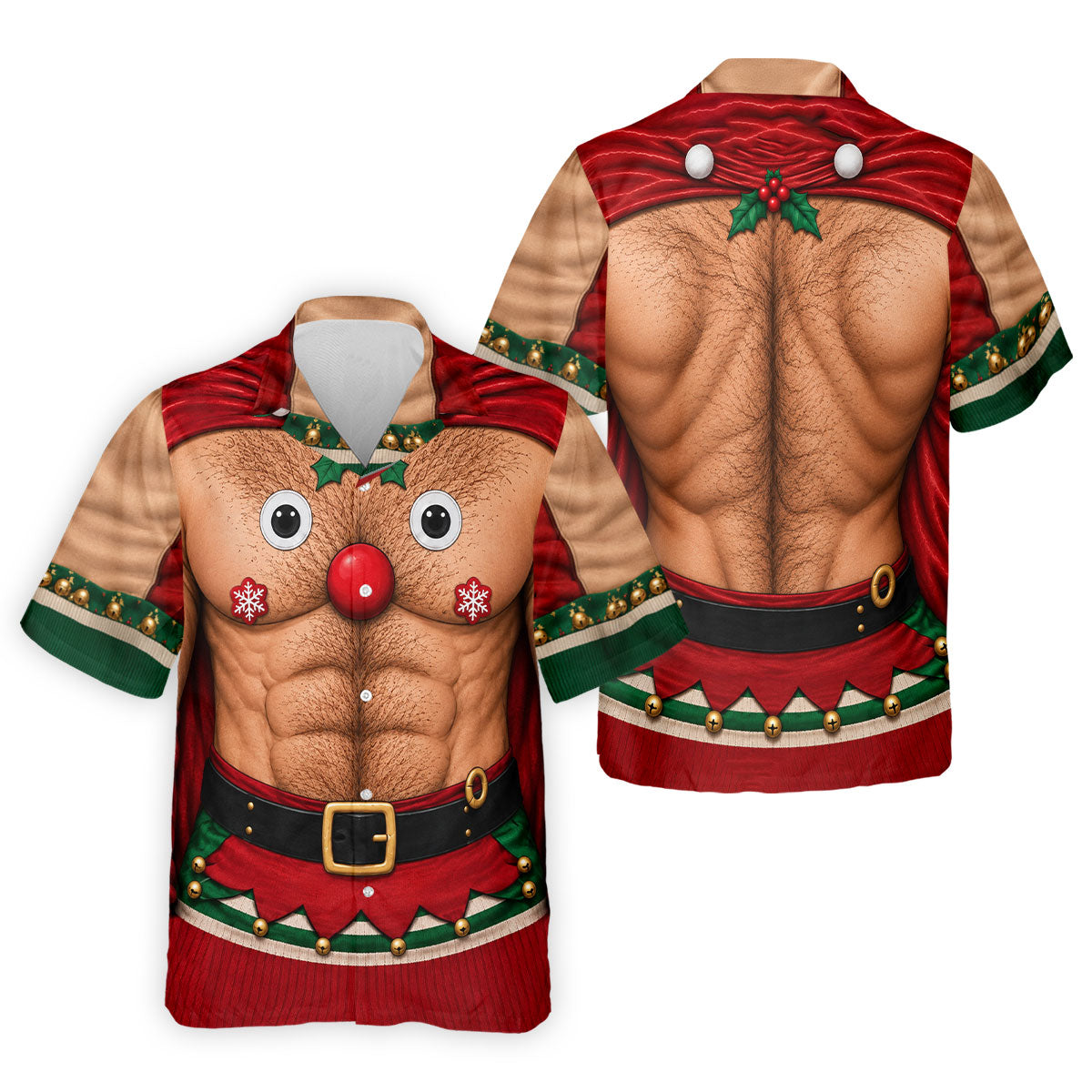 Reindeer Hairy Chest Abs Christmas Golf Shirt, Golf Shirts For Men, Mens Golf Shirts