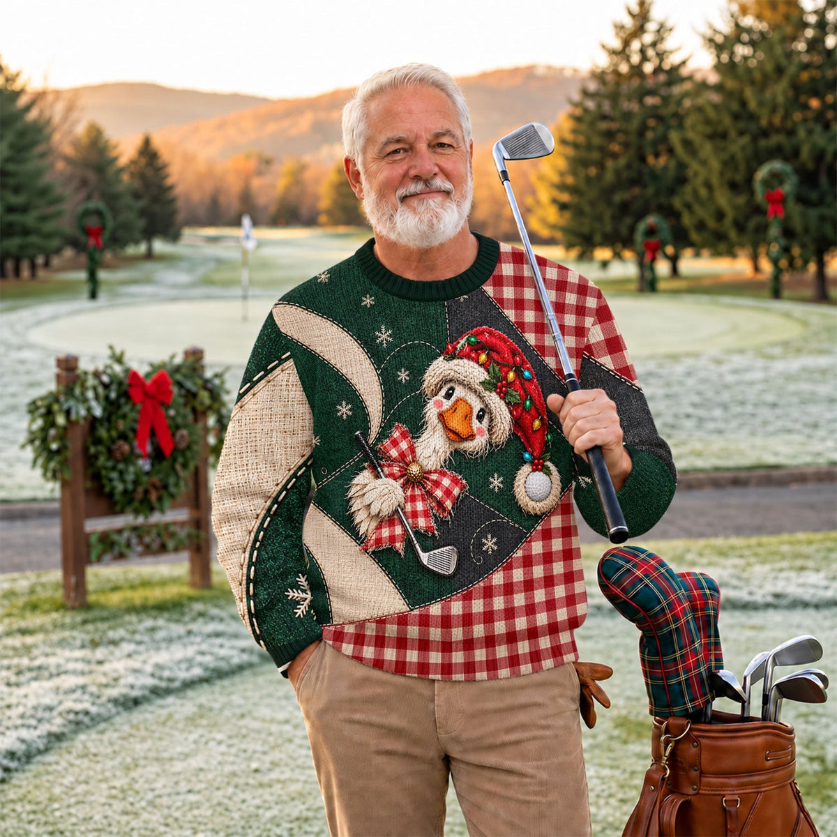 Santa Hat Goose Golfer Ugly Christmas Sweater, Funny Holiday Sweater, Christmas Gifts